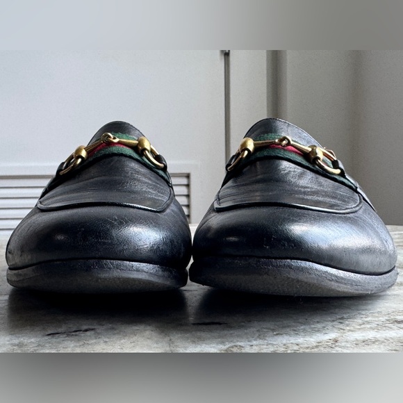 GUCCI BRIXTON Black Leather Web Horsebit Loafers US 8.5 Gucci 8 Jordaan $1050 - Picture 7 of 11